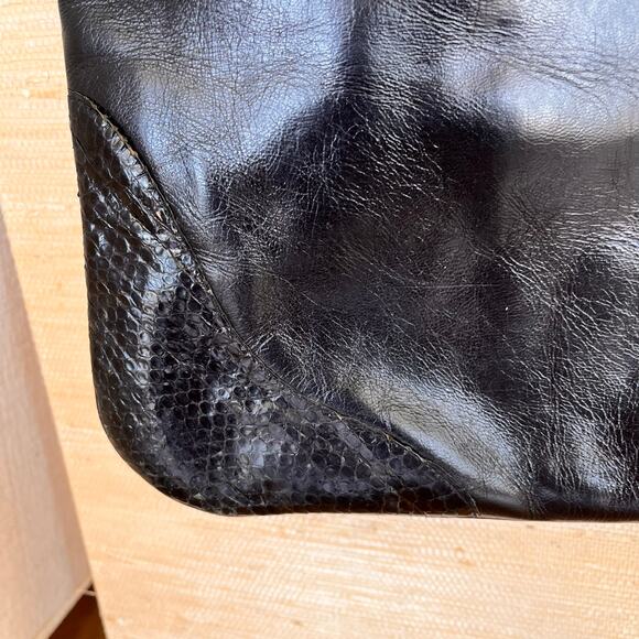 CARLO FIORI Black Leather Snake Skin Tote Purse Computer Career Work Attaché - Picture 4 of 11